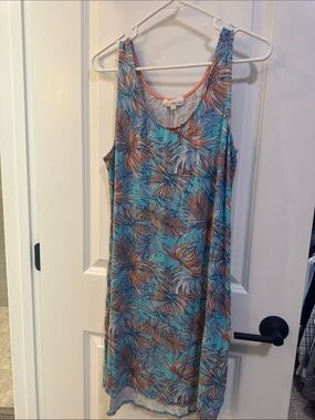 Lightweight Teal and Orange Tropical Swim Cover-Up Dress